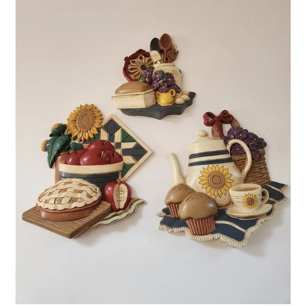 Vintage Home Interiors 1997 Kitchen Wall Art Plaques Set of 3 #3373 COUNTRY BAKE - Picture 3 of 4